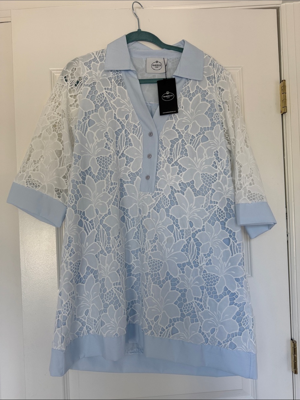Light Blue Lace Collared Tunic Dress by Marielle Almelo (Stokkelar)
